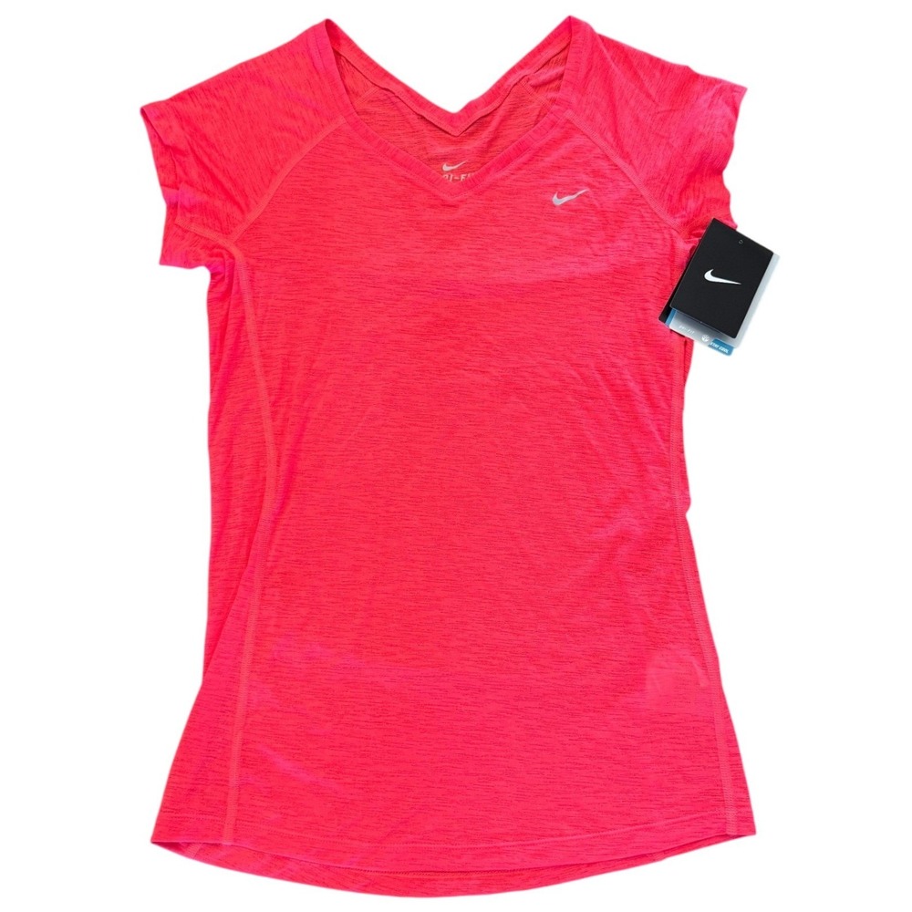 Nike Womens Dri-FIT Running Shirt Pink V-Neck Short Sleeve 523302-676 XS